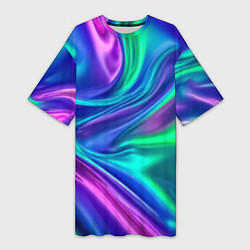 Футболка женская длинная Neon waves, цвет: 3D-принт