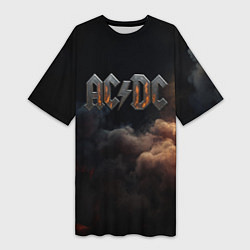 Футболка женская длинная ACDC металлический лого, цвет: 3D-принт