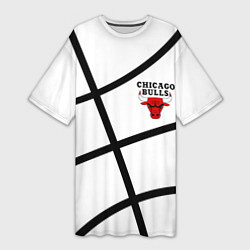 Футболка женская длинная Чикаго Буллз на белом фоне, цвет: 3D-принт
