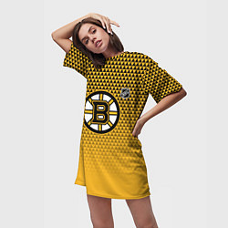 Футболка женская длинная Бостон Брюинз - паттерн треугольников, цвет: 3D-принт — фото 2