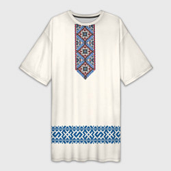 Футболка женская длинная Обережник - вышиванка, цвет: 3D-принт