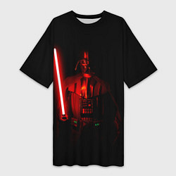 Футболка женская длинная Вейдер в темноте с мечом, цвет: 3D-принт