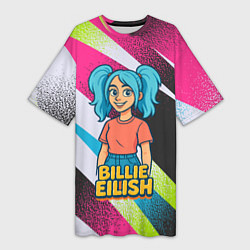 Футболка женская длинная Билли Айлиш в стиле мультфильма, цвет: 3D-принт