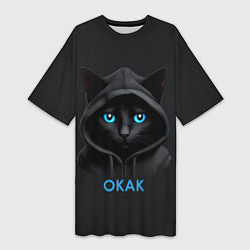 Футболка женская длинная Кот мем, окак, цвет: 3D-принт