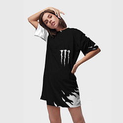 Футболка женская длинная Monster energy fire white, цвет: 3D-принт — фото 2
