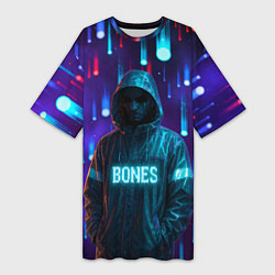 Футболка женская длинная Bones в стиле киберпанк, цвет: 3D-принт