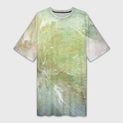 Женская длинная футболка Абстракция - white waves on green background