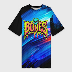 Футболка женская длинная Bones лого из краски, цвет: 3D-принт