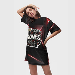Футболка женская длинная Bones logo stickers, цвет: 3D-принт — фото 2