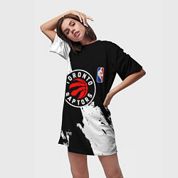 Футболка женская длинная Торонто Рэпторс - черно белые брызги, цвет: 3D-принт — фото 2