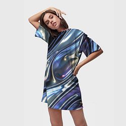 Футболка женская длинная Серебро жидкий металл, цвет: 3D-принт — фото 2