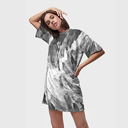 Футболка женская длинная Абстракция - grey and white swirls, цвет: 3D-принт — фото 2