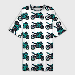 Футболка женская длинная Motorbike light blue, цвет: 3D-принт