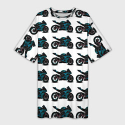 Футболка женская длинная Motorbike blue, цвет: 3D-принт