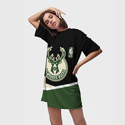 Футболка женская длинная Милуоки Бакс - линии, цвет: 3D-принт — фото 2