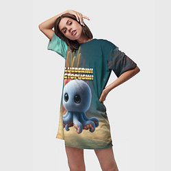 Футболка женская длинная Blueberini Octopusini мем, цвет: 3D-принт — фото 2