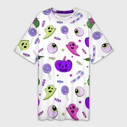 Женская длинная футболка Halloween purple pumpkin pattern