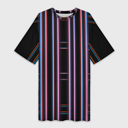Футболка женская длинная Neon red blue black, цвет: 3D-принт