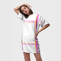 Футболка женская длинная Neon white orange pink, цвет: 3D-принт — фото 2