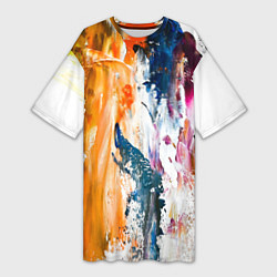 Женская длинная футболка Разноцветные мазки кисти на палитре художника