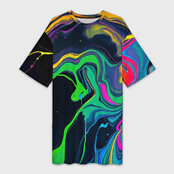 Футболка женская длинная Разводы и переливы разноцветной краски, цвет: 3D-принт