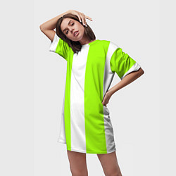 Футболка женская длинная Color light green white stripes, цвет: 3D-принт — фото 2