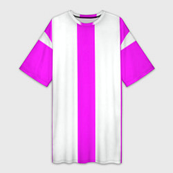 Футболка женская длинная Color white pink lines, цвет: 3D-принт