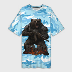 Футболка женская длинная ВМФ злой медведь с автоматом, цвет: 3D-принт