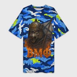 Футболка женская длинная ВМФ злой медведь в шлеме, цвет: 3D-принт