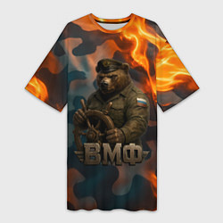 Футболка женская длинная Медведь у штурвала МВФ, цвет: 3D-принт