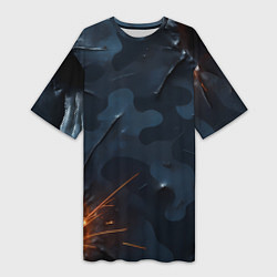 Женская длинная футболка Камуфляжная текстура с дырами