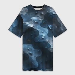 Женская длинная футболка Синий камуфляж с каплями