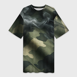 Футболка женская длинная Камуфляжная ткань с дымом, цвет: 3D-принт
