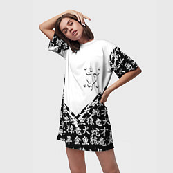 Футболка женская длинная Doom японские символы, цвет: 3D-принт — фото 2