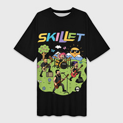 Футболка женская длинная Скиллет мультяшный стиль, цвет: 3D-принт