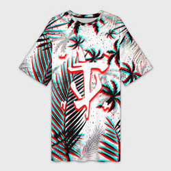 Женская длинная футболка Doom тропики глитч