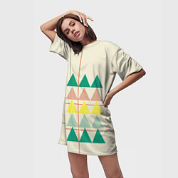 Футболка женская длинная Абстрактный лес - треугольники на светлом, цвет: 3D-принт — фото 2