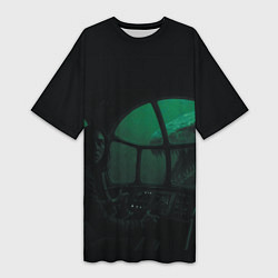 Футболка женская длинная Нападение Тилозавра на девушку в батискафе ужасы, цвет: 3D-принт