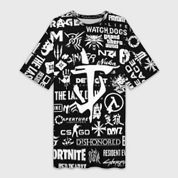 Женская длинная футболка Doom логотипы всех игр