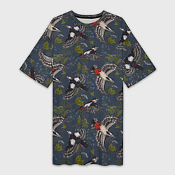 Женская длинная футболка Дятлы и цветы