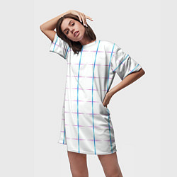 Футболка женская длинная Color white blue stripes, цвет: 3D-принт — фото 2