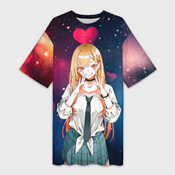 Футболка женская длинная Марин Китагава с любовью - Эта фарфоровая кукла вл, цвет: 3D-принт