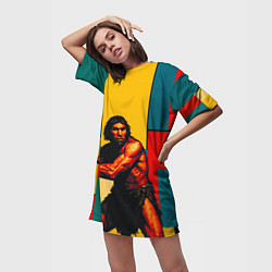 Футболка женская длинная Неандерталец поп-арт, цвет: 3D-принт — фото 2