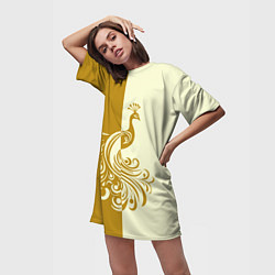 Футболка женская длинная Жар-птица в золотом, цвет: 3D-принт — фото 2