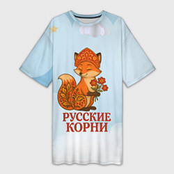 Футболка женская длинная Русская душа - лисица, цвет: 3D-принт