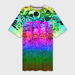 Женская длинная футболка Monster energy неоновые стикеры