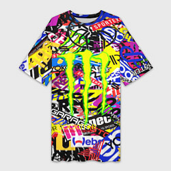 Женская длинная футболка Monster energy бренды стикеры