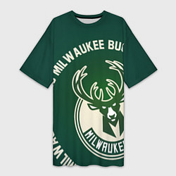 Футболка женская длинная Milwaukee Bucks надпись, цвет: 3D-принт