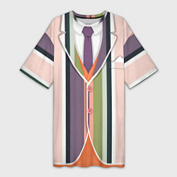 Футболка женская длинная Полосатый пиджак с оранжевым жилетом, цвет: 3D-принт