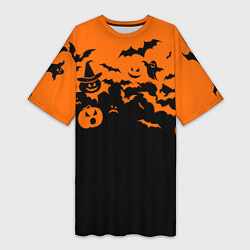 Женская длинная футболка Хэллоуин тыквы и призраки